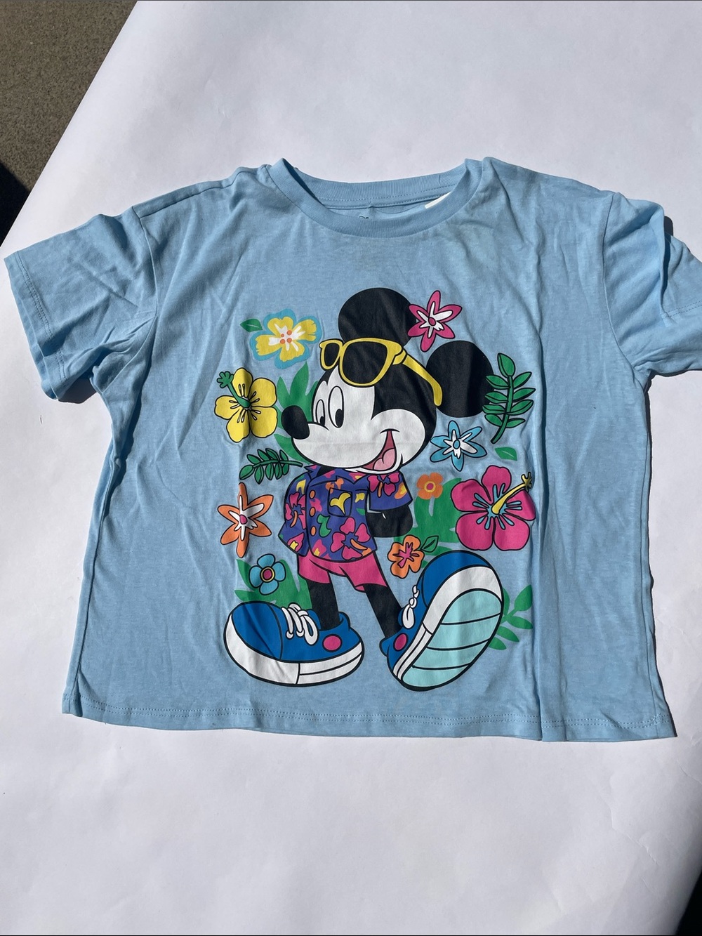 Women’s Disney Light Blue Mickey Mouse Floral Graphic Tee, Crop Top